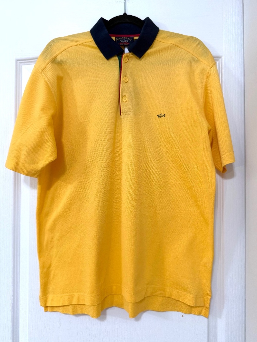 Vintage Paul & Shark Yachting Golf Polo Shirt Yellow Blue L Made in Italy